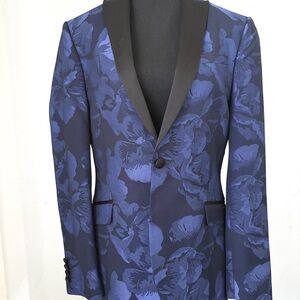 J. Ferrar Blue Floral 38 Slim Fit Tuxedo Jacket Prom Wedding Cotillion Party